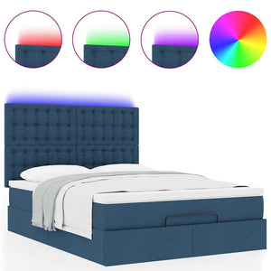 Οθωμανικό κρεβάτι με στρώμα & LEDs Μπλε 140x200cm ύφασμα - Pakobazaar