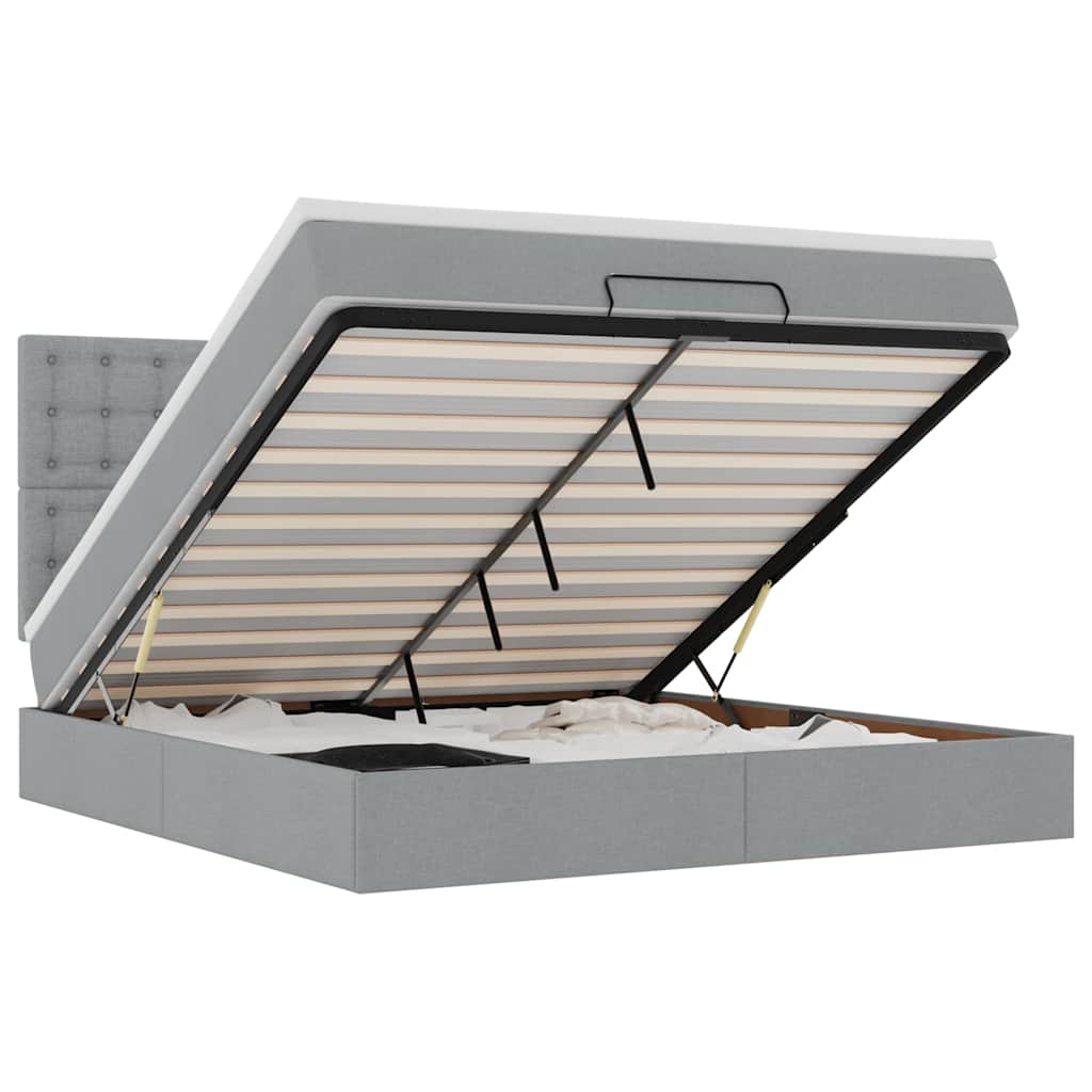 Οθωμανικό κρεβάτι με στρώμα&LEDs Ανοιχτό γκρι 160x200cm Ύφασμα - Pakobazaar