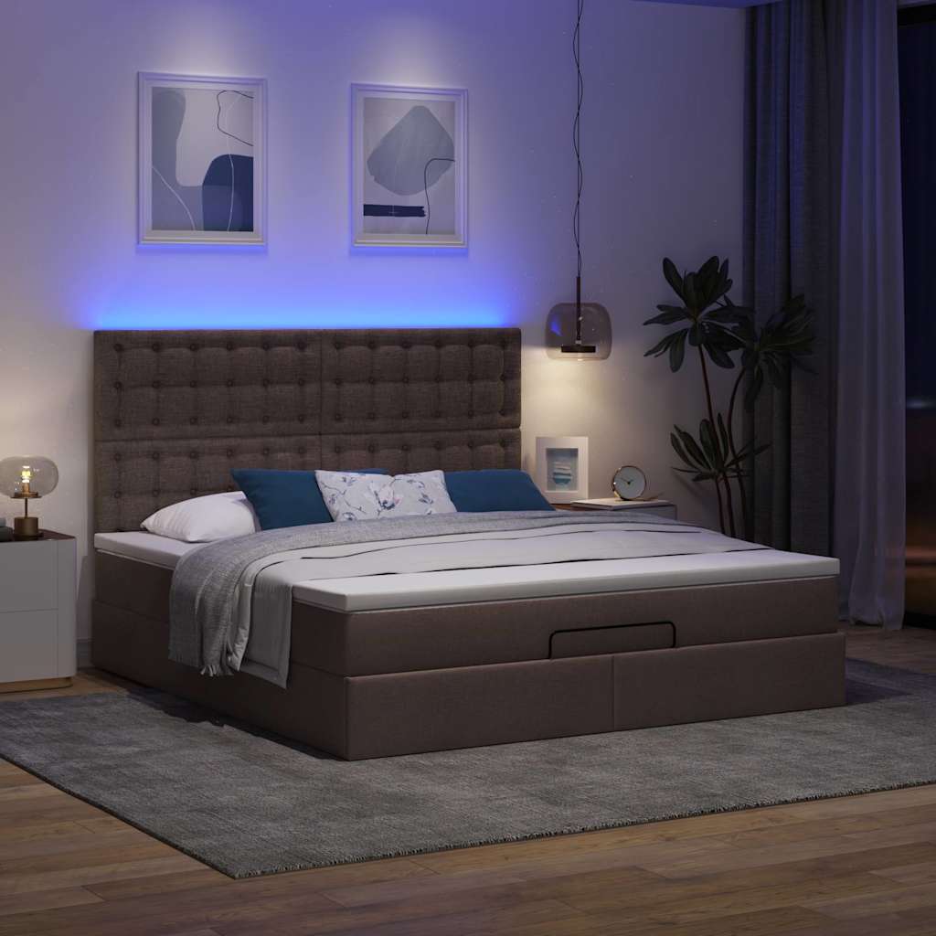 Οθωμανικό κρεβάτι με στρώμα & LEDs Σκούρο καφέ 160x200cm ύφασμα - Pakobazaar