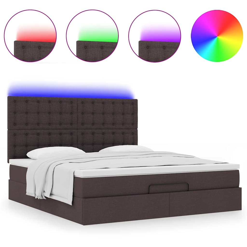 Οθωμανικό κρεβάτι με στρώμα & LEDs Σκούρο καφέ 160x200cm ύφασμα - Pakobazaar