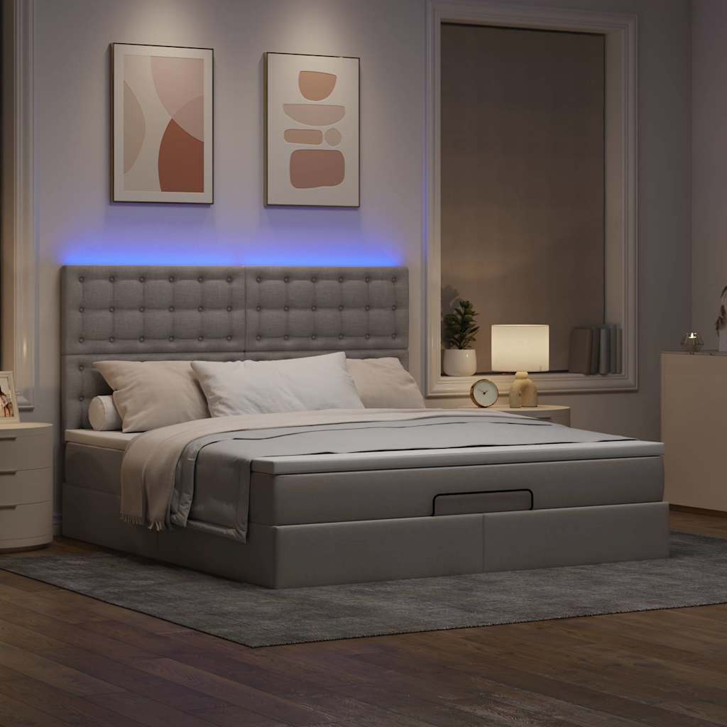 Οθωμανικό κρεβάτι με στρώμα & LEDs Taupe 160x200cm ύφασμα - Pakobazaar