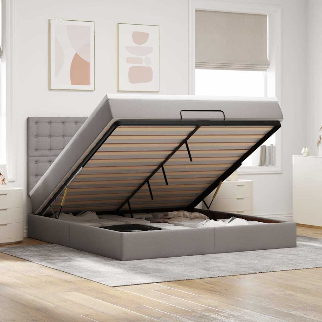 Οθωμανικό κρεβάτι με στρώμα & LEDs Taupe 160x200cm ύφασμα - Pakobazaar