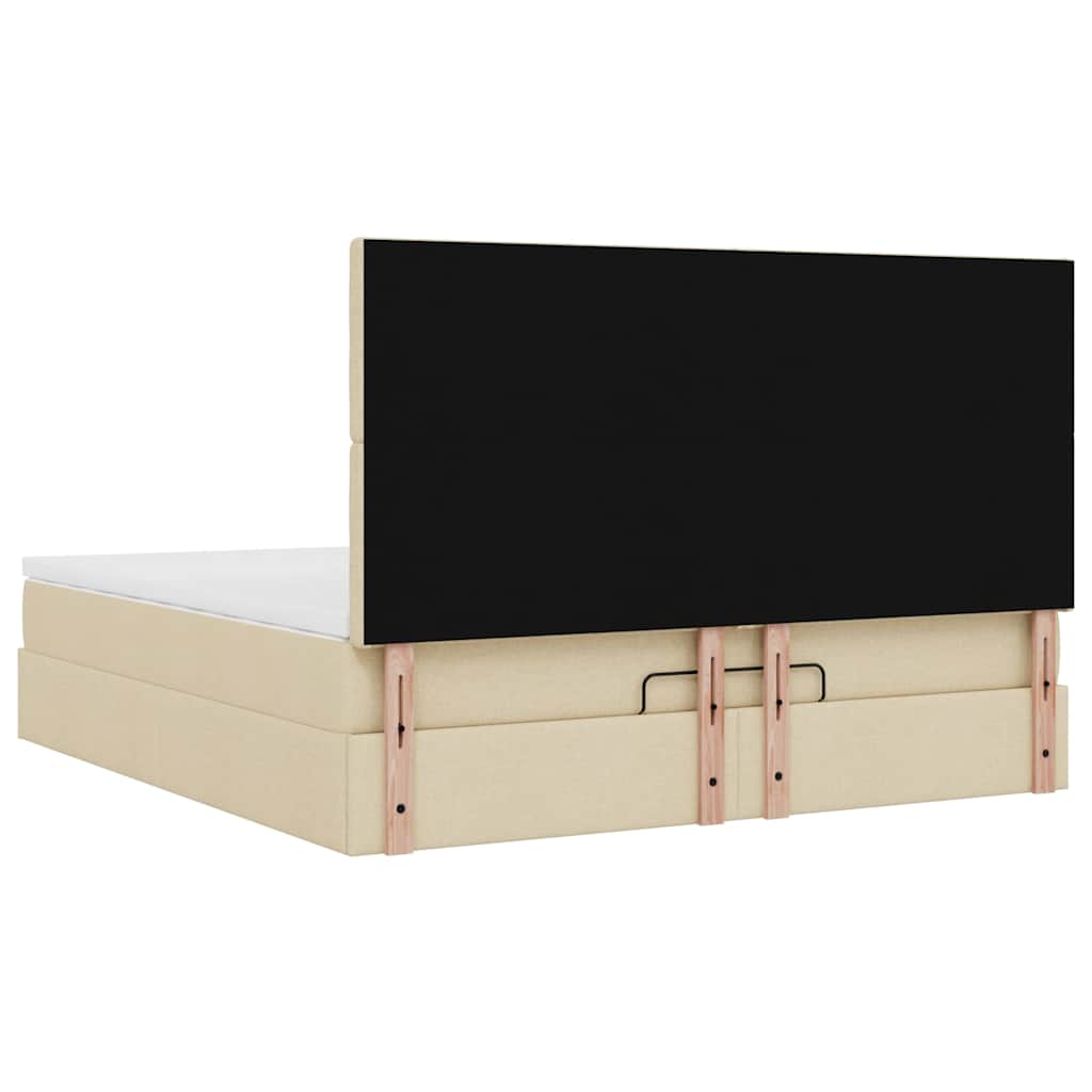 Οθωμανικό κρεβάτι με στρώμα & LEDs Cream 160x200cm ύφασμα - Pakobazaar