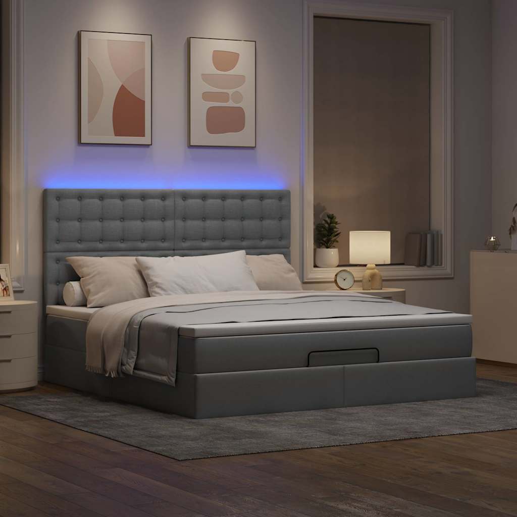 Οθωμανικό κρεβάτι με στρώμα&LEDs Ανοιχτό γκρι 180x200cm ύφασμα - Pakobazaar