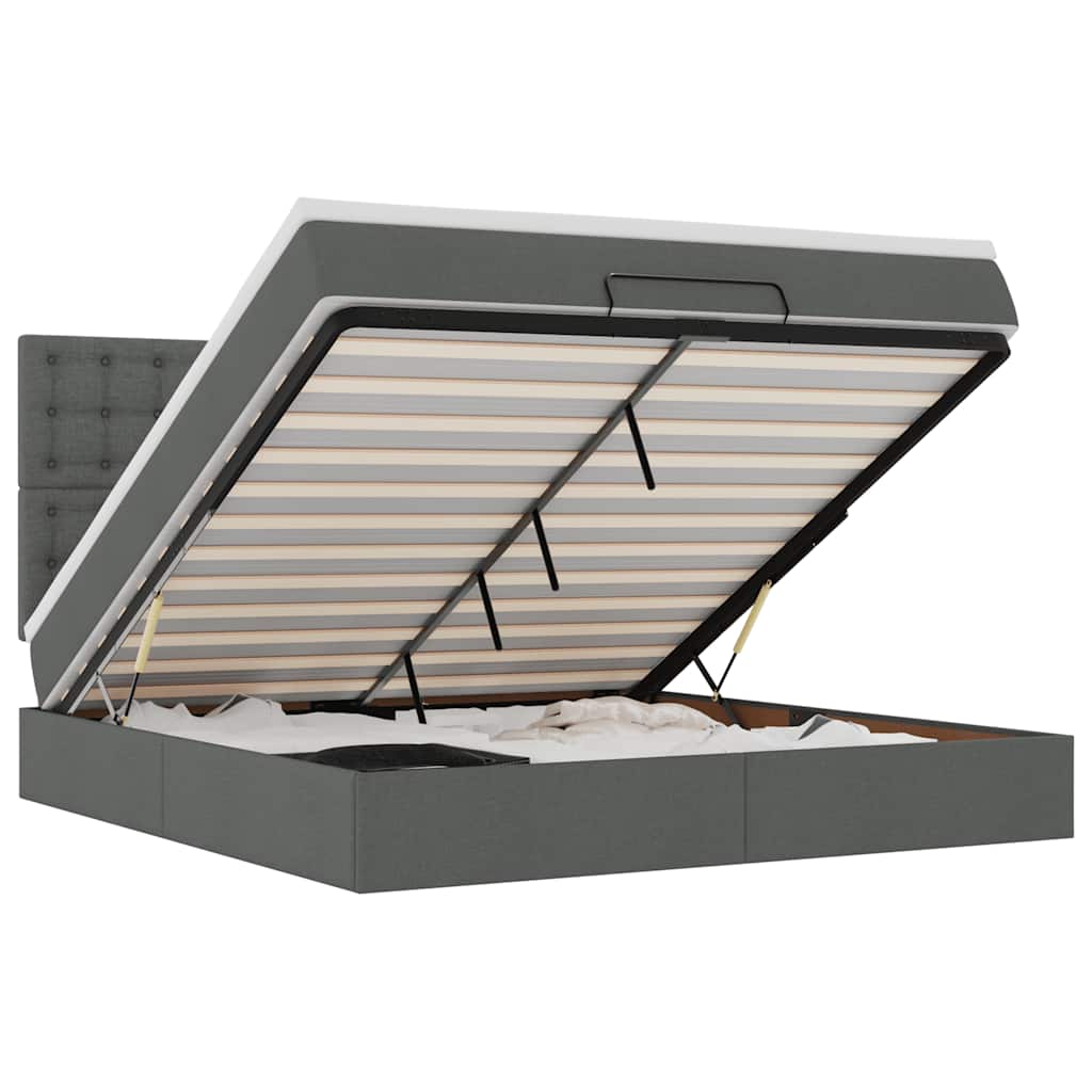 Οθωμανικό κρεβάτι με στρώμα & LEDs Σκούρο γκρι 180x200cm ύφασμα