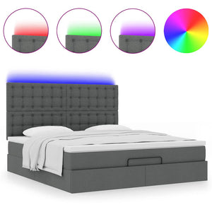 Οθωμανικό κρεβάτι με στρώμα & LEDs Σκούρο γκρι 180x200cm ύφασμα