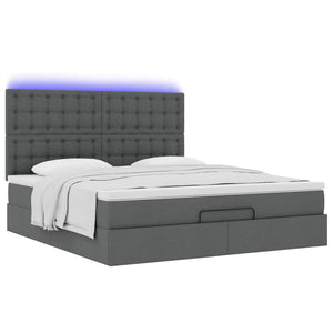 Οθωμανικό κρεβάτι με στρώμα & LEDs Σκούρο γκρι 180x200cm ύφασμα