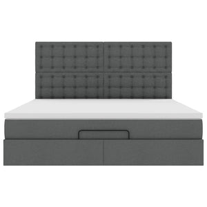 Οθωμανικό κρεβάτι με στρώμα & LEDs Σκούρο γκρι 180x200cm ύφασμα