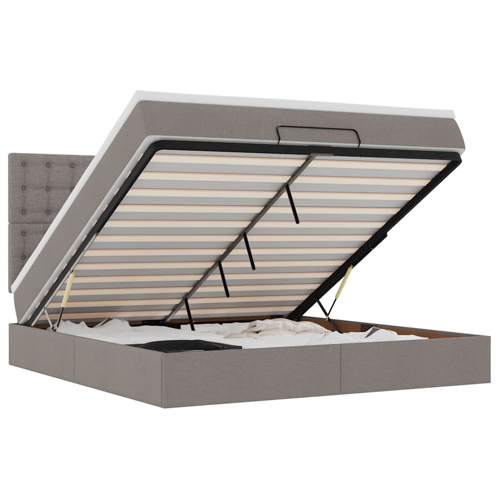 Οθωμανικό κρεβάτι με στρώμα & LEDs Taupe 180x200cm ύφασμα - Pakobazaar