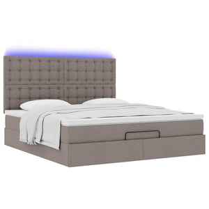 Οθωμανικό κρεβάτι με στρώμα & LEDs Taupe 180x200cm ύφασμα - Pakobazaar