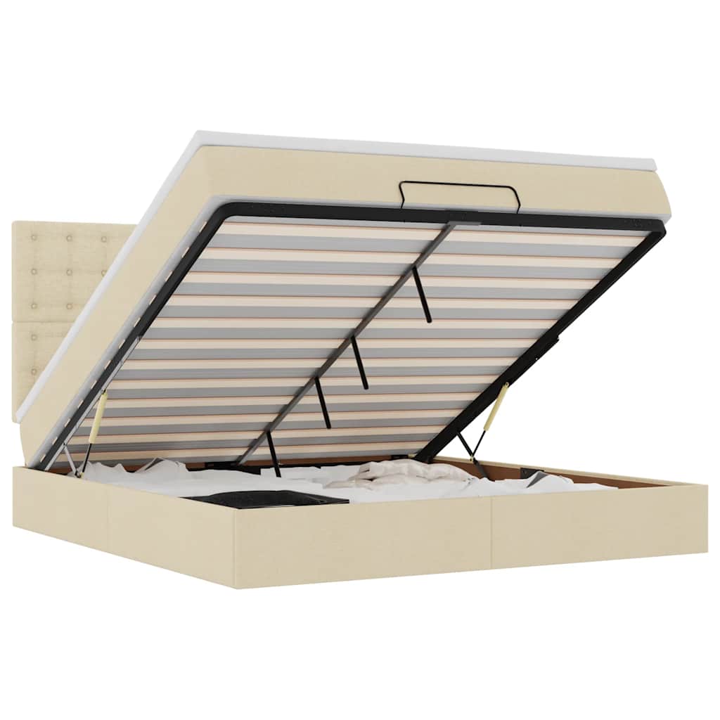 Οθωμανικό κρεβάτι με στρώμα & LEDs Cream 180x200cm ύφασμα - Pakobazaar