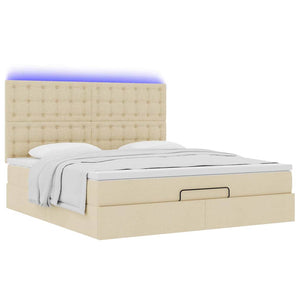 Οθωμανικό κρεβάτι με στρώμα & LEDs Cream 180x200cm ύφασμα - Pakobazaar