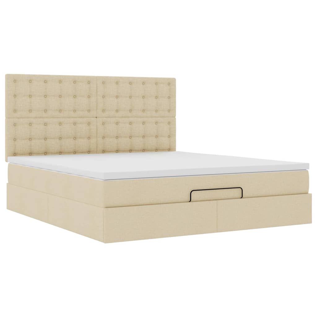 Οθωμανικό κρεβάτι με στρώμα & LEDs Cream 180x200cm ύφασμα - Pakobazaar