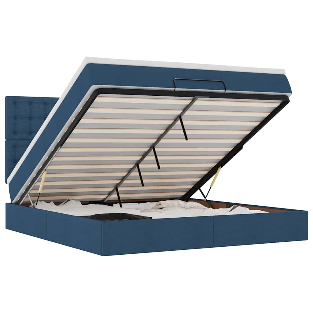 Οθωμανικό κρεβάτι με στρώμα & LEDs Μπλε 180x200cm ύφασμα