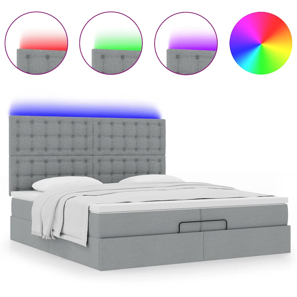 Οθωμανικό κρεβάτι με στρώματα & LEDs Ανοιχτό γκρι ύφασμα - Pakobazaar