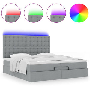 Οθωμανικό κρεβάτι με στρώματα & LEDs Ανοιχτό γκρι ύφασμα - Pakobazaar