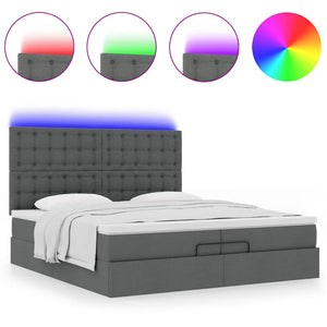 Οθωμανικό κρεβάτι με στρώματα&LEDs Σκούρο γκρι 200x200cm ύφασμα - Pakobazaar