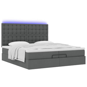Οθωμανικό κρεβάτι με στρώματα&LEDs Σκούρο γκρι 200x200cm ύφασμα - Pakobazaar