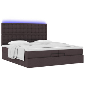 Οθωμανικό κρεβάτι με στρώματα&LEDs Σκούρο καφέ 200x200cm ύφασμα