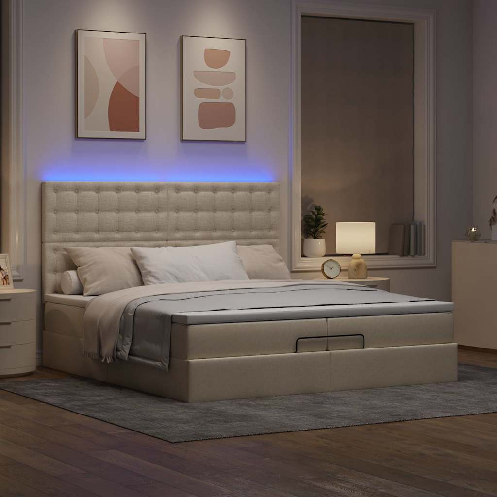 Οθωμανικό κρεβάτι με στρώματα & LEDs Κρέμα 200x200cm ύφασμα - Pakobazaar