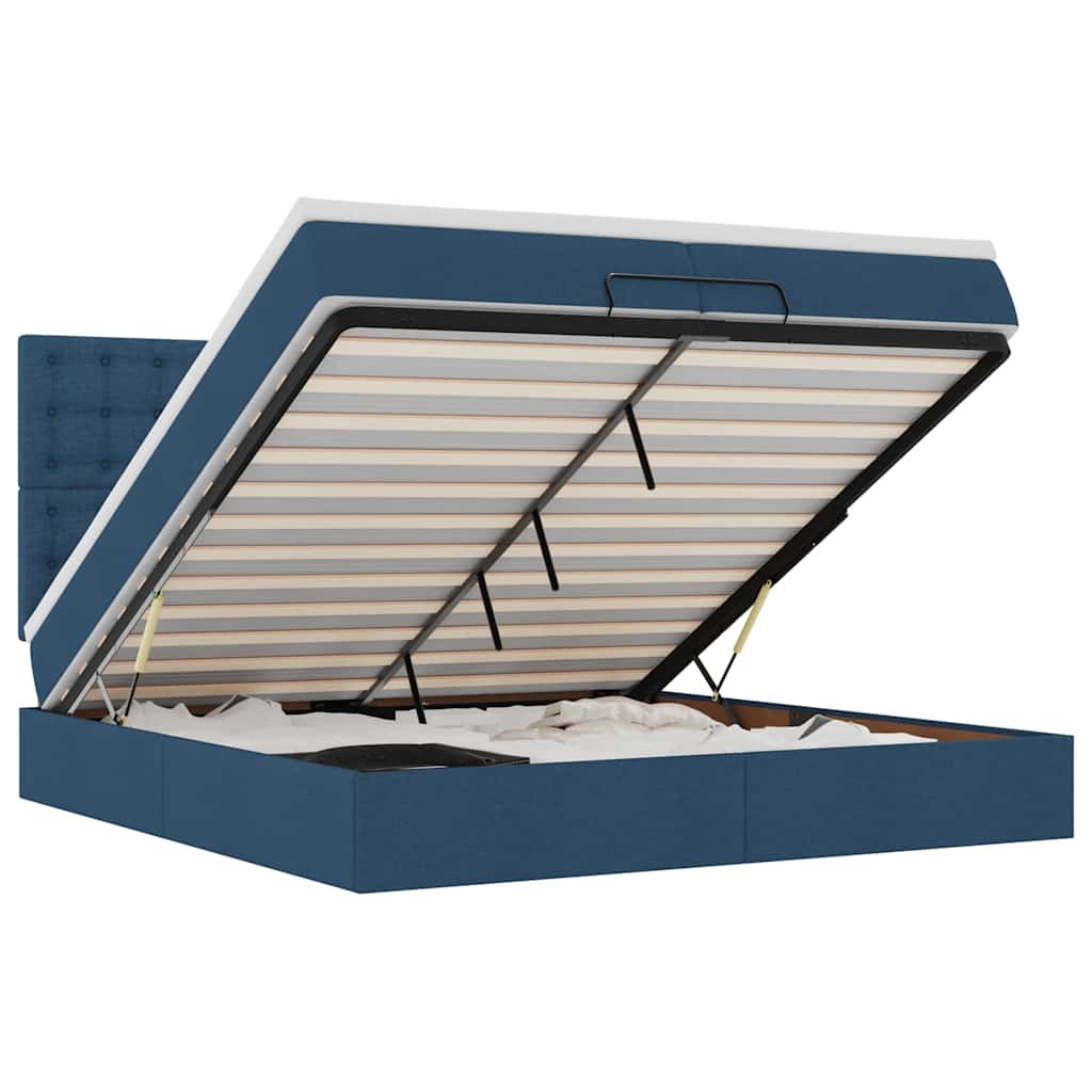 Οθωμανικό κρεβάτι με στρώματα & LEDs Μπλε 200x200cm ύφασμα