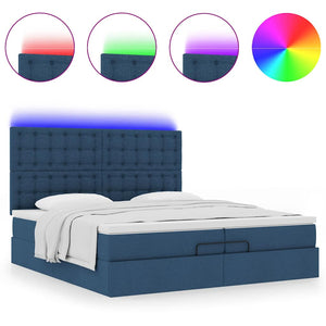 Οθωμανικό κρεβάτι με στρώματα & LEDs Μπλε 200x200cm ύφασμα