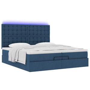 Οθωμανικό κρεβάτι με στρώματα & LEDs Μπλε 200x200cm ύφασμα