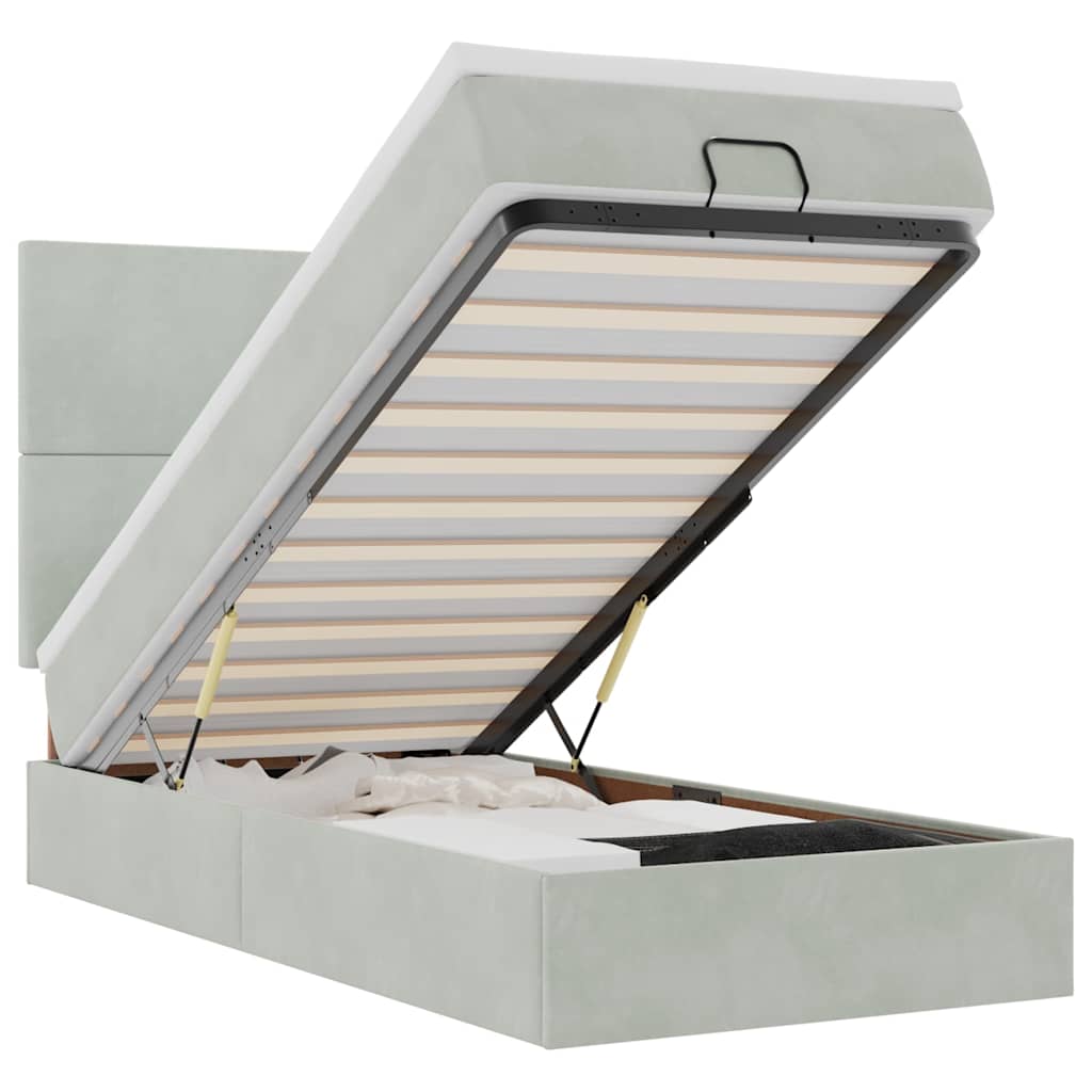 Οθωμανικό κρεβάτι με στρώματα & LEDs Ανοιχτό γκρι Βελούδο - Pakobazaar