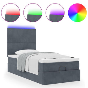 Οθωμανικό κρεβάτι με στρώματα & LEDs Σκούρο γκρι Βελούδο - Pakobazaar