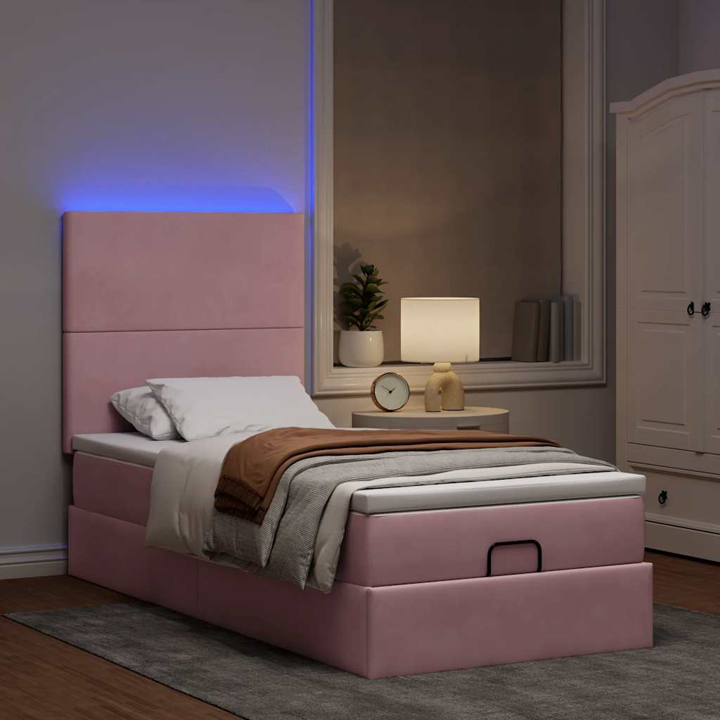 Οθωμανικό κρεβάτι με στρώματα & LEDs Ροζ 80x200cm Velvet - Pakobazaar