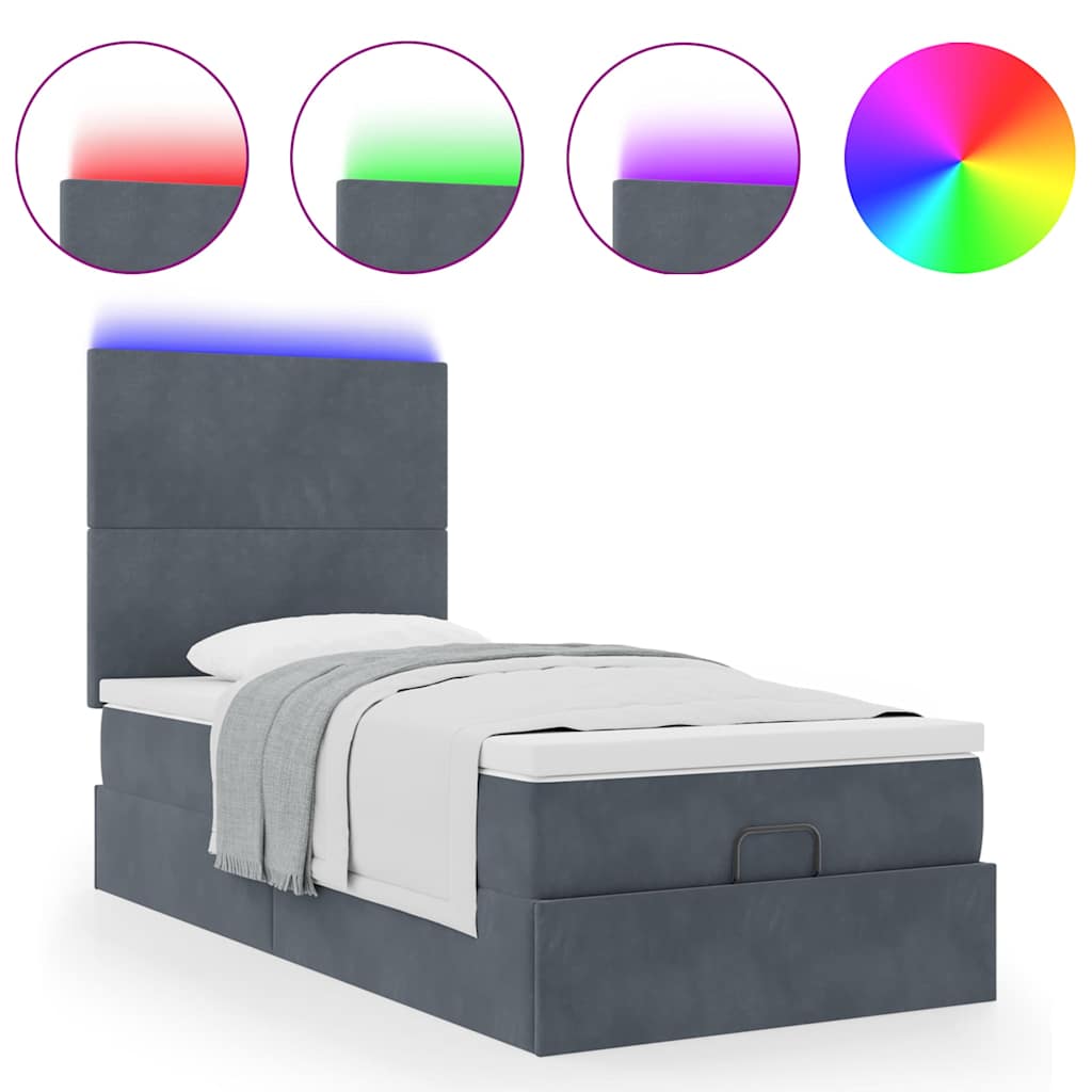 Οθωμανικό κρεβάτι με στρώματα & LEDs Σκούρο γκρι Βελούδο - Pakobazaar