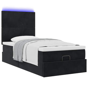 Οθωμανικό κρεβάτι με στρώματα & LEDs Μαύρο 90x200cm Velvet - Pakobazaar