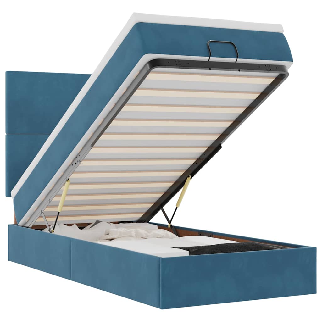 Οθωμανικό κρεβάτι με στρώματα & LEDs Σκούρο μπλε Βελούδο