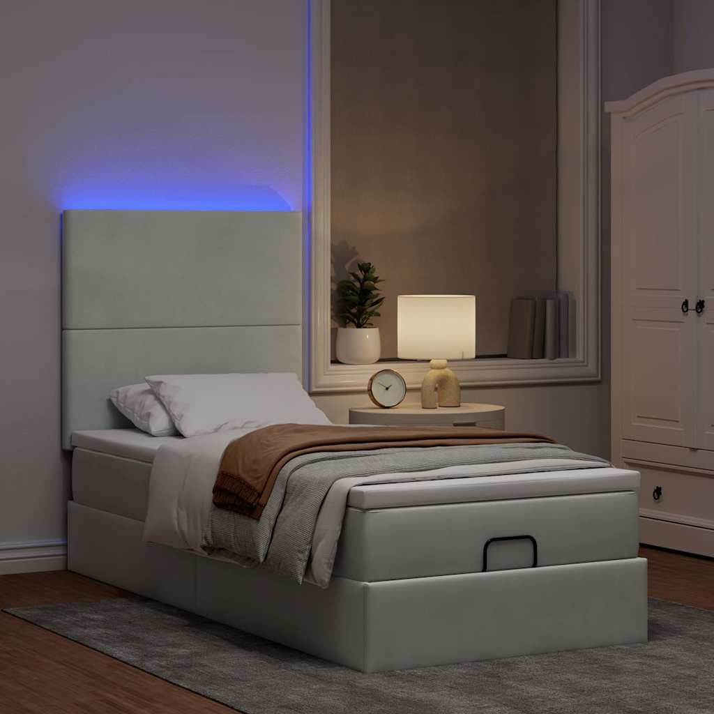 Οθωμανικό κρεβάτι με στρώματα & LEDs Ανοιχτό γκρι Βελούδο - Pakobazaar