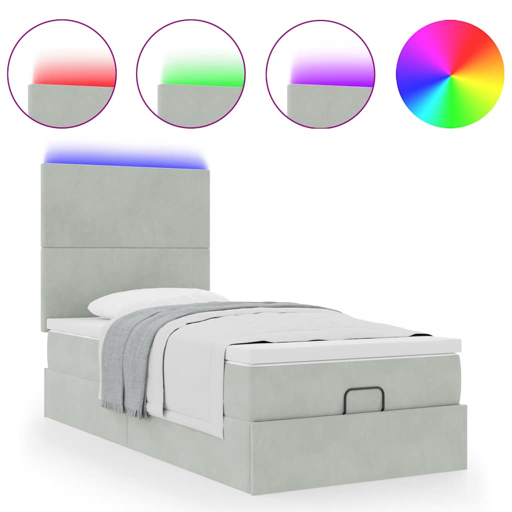 Οθωμανικό κρεβάτι με στρώματα & LEDs Ανοιχτό γκρι Βελούδο - Pakobazaar
