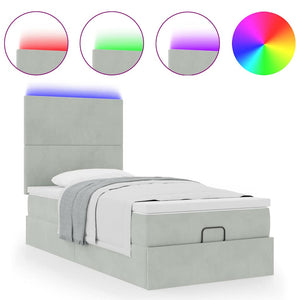 Οθωμανικό κρεβάτι με στρώματα & LEDs Ανοιχτό γκρι Βελούδο - Pakobazaar