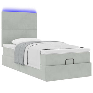 Οθωμανικό κρεβάτι με στρώματα & LEDs Ανοιχτό γκρι Βελούδο - Pakobazaar