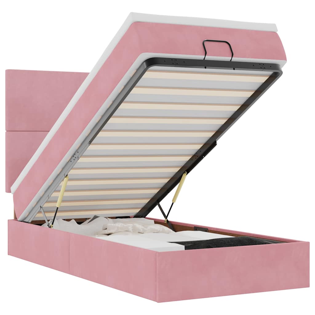 Οθωμανικό κρεβάτι με στρώματα & LEDs Ροζ 100x200cm Velvet - Pakobazaar