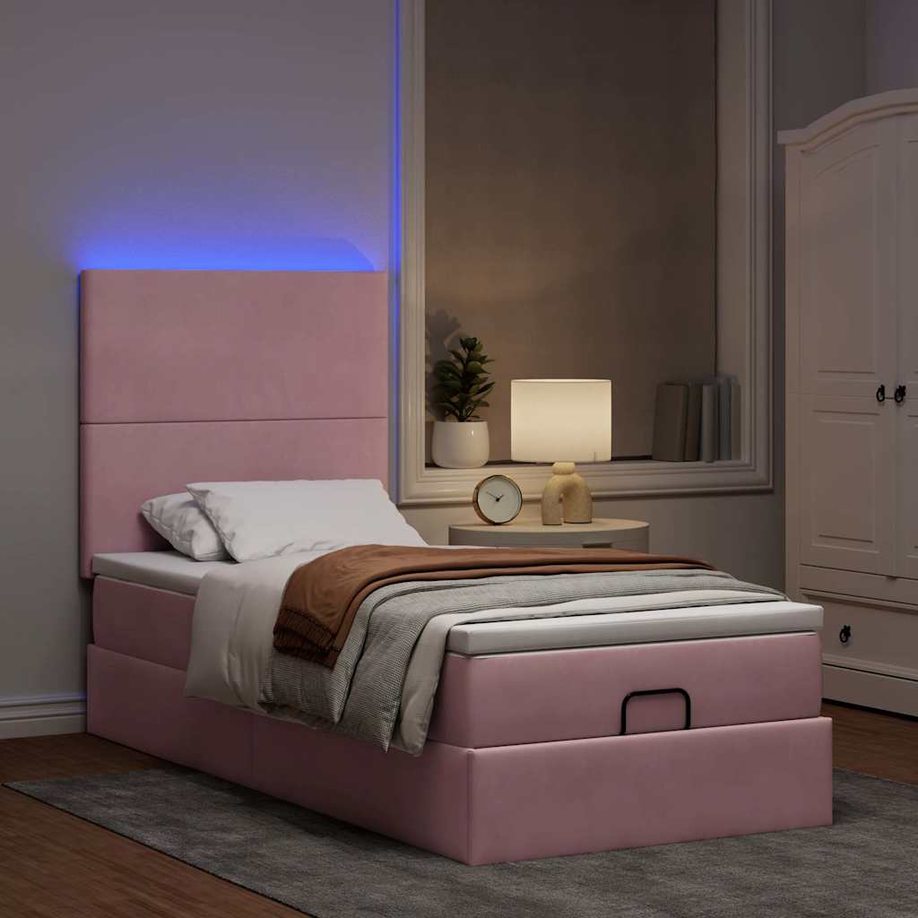 Οθωμανικό κρεβάτι με στρώματα & LEDs Ροζ 100x200cm Velvet - Pakobazaar