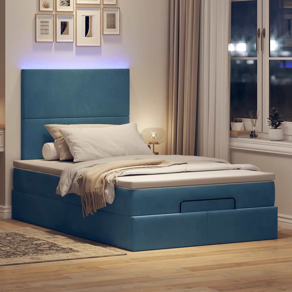 Οθωμανικό κρεβάτι με στρώματα & LEDs Σκούρο μπλε Βελούδο - Pakobazaar