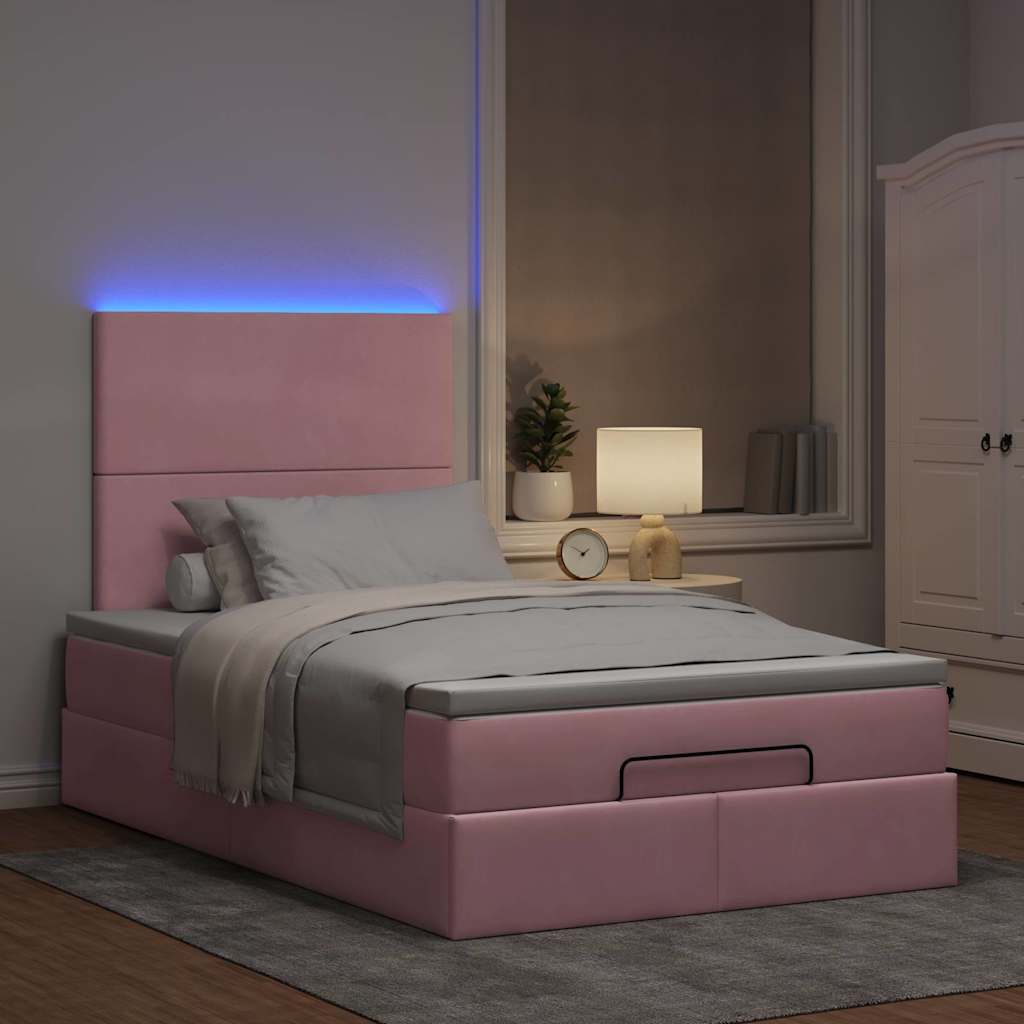 Οθωμανικό κρεβάτι με στρώματα & LEDs Ροζ 120x190cm Velvet - Pakobazaar