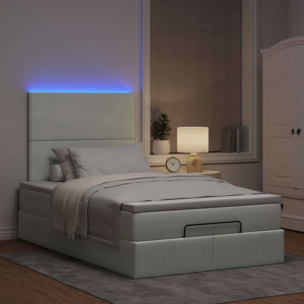 Οθωμανικό κρεβάτι με στρώματα & LEDs Ανοιχτό γκρι Βελούδο - Pakobazaar