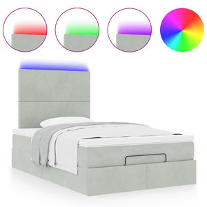 Οθωμανικό κρεβάτι με στρώματα & LEDs Ανοιχτό γκρι Βελούδο - Pakobazaar