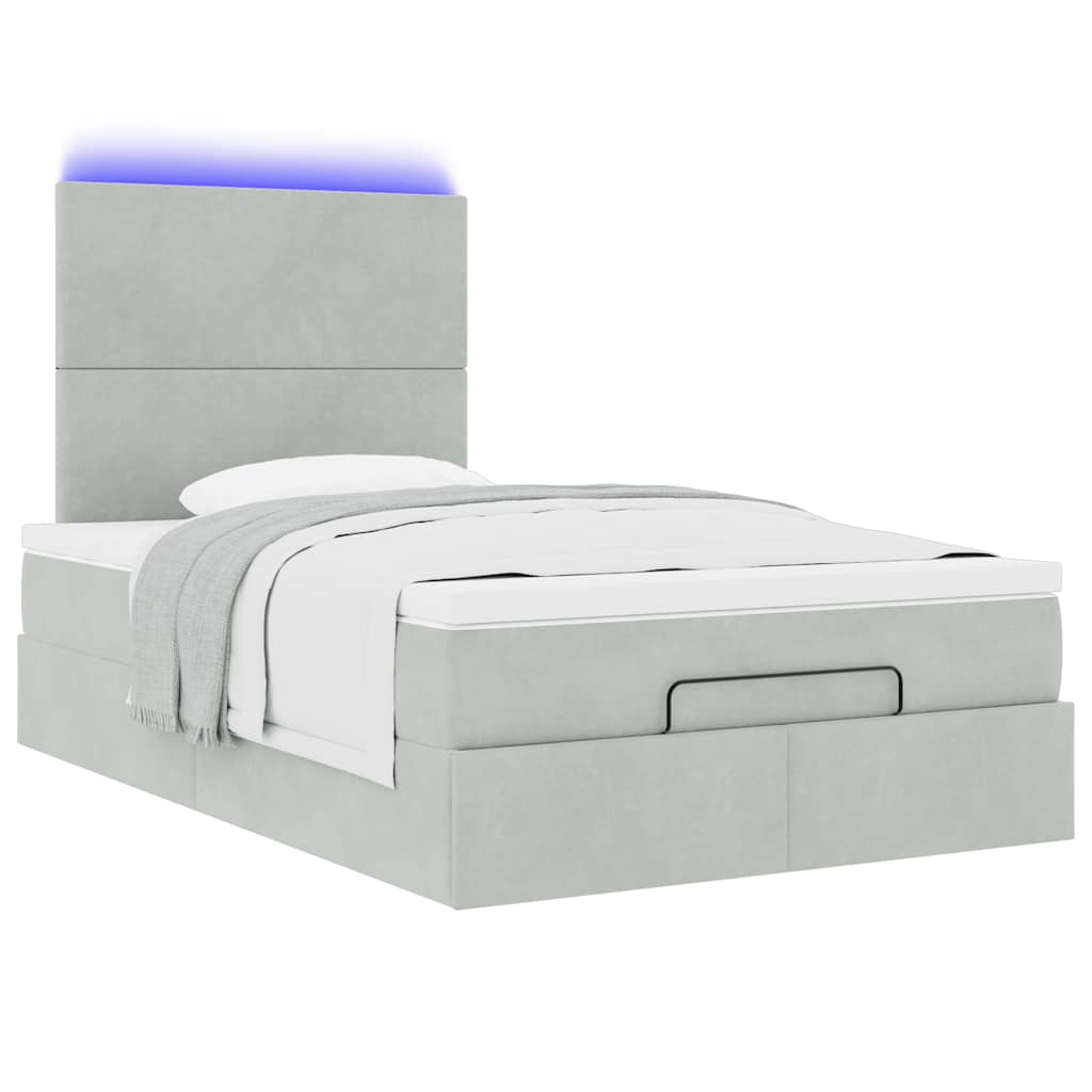 Οθωμανικό κρεβάτι με στρώματα & LEDs Ανοιχτό γκρι Βελούδο - Pakobazaar
