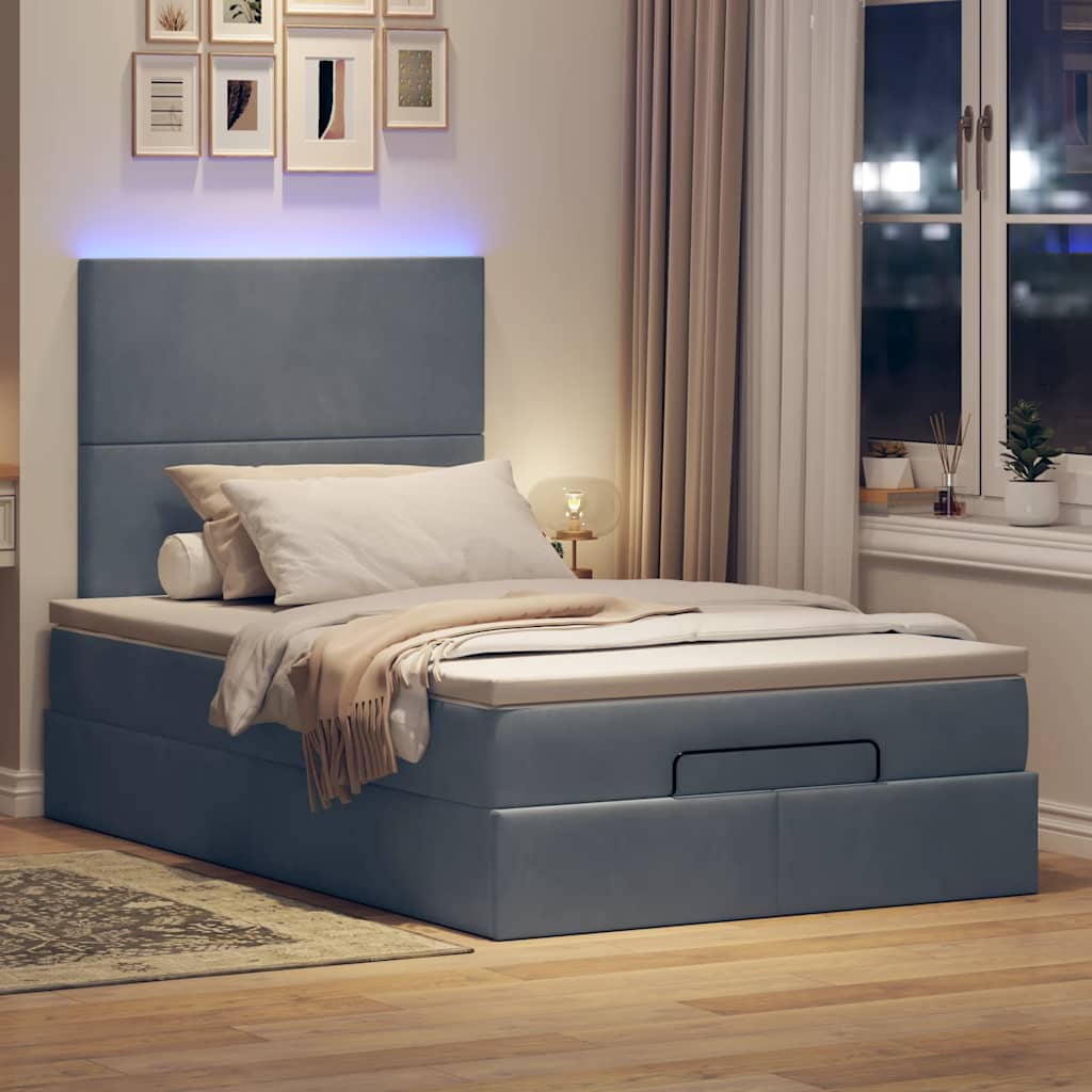 Οθωμανικό κρεβάτι με στρώματα & LEDs Σκούρο γκρι Velvet - Pakobazaar