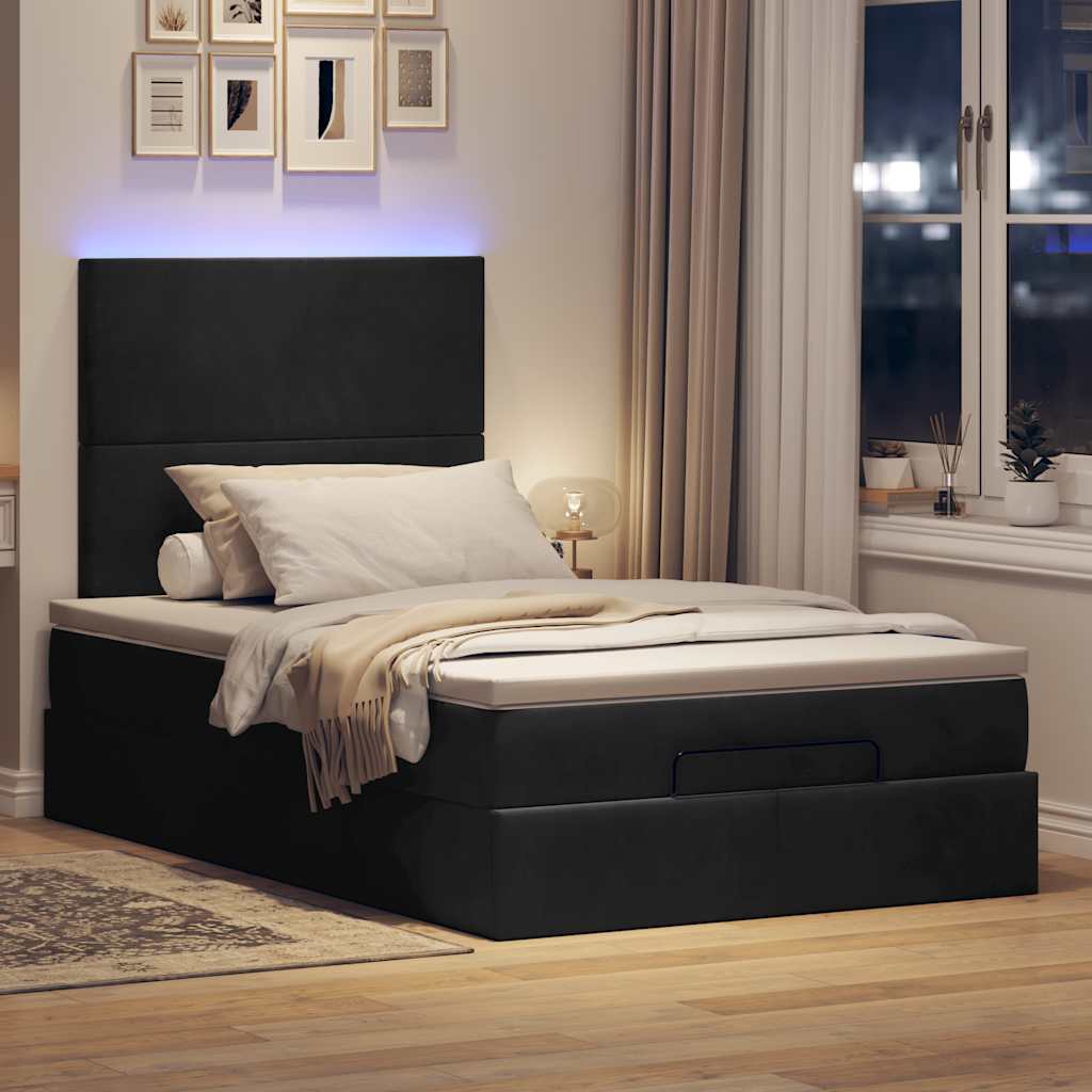 Οθωμανικό κρεβάτι με στρώματα & LEDs Μαύρο 120x200cm Velvet - Pakobazaar