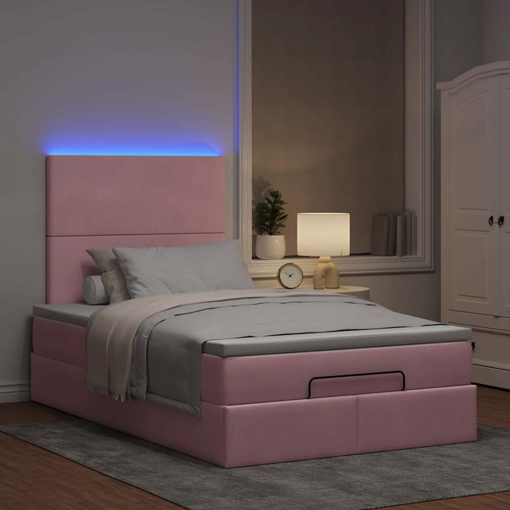 Οθωμανικό κρεβάτι με στρώματα & LEDs Ροζ 120x200cm Velvet - Pakobazaar