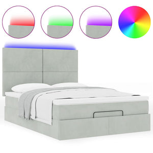 Οθωμανικό κρεβάτι με στρώματα & LEDs Ανοιχτό γκρι Βελούδο - Pakobazaar
