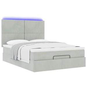 Οθωμανικό κρεβάτι με στρώματα & LEDs Ανοιχτό γκρι Βελούδο - Pakobazaar