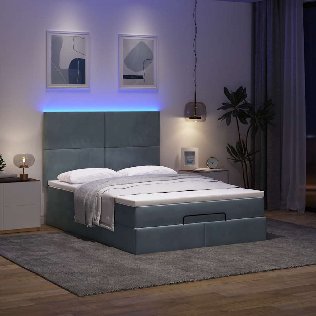 Οθωμανικό κρεβάτι με στρώματα & LEDs Σκούρο γκρι Βελούδο - Pakobazaar